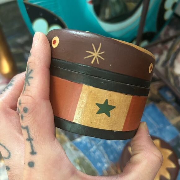 2 Vintage Celestial Trinket Box Wood Carved SUN & Moon Jewellery Holder 3.5" - Picture 11 of 16